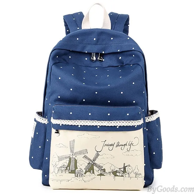 Sweet Wave Point Printing Windmills Travel Rucksack Lace Canvas Dot School Backpack