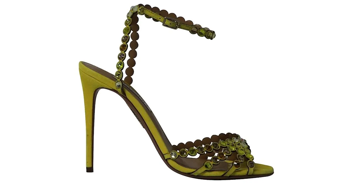 Tequila Aquazzura 105 Sandalias Adornadas en Ante Amarillo 
