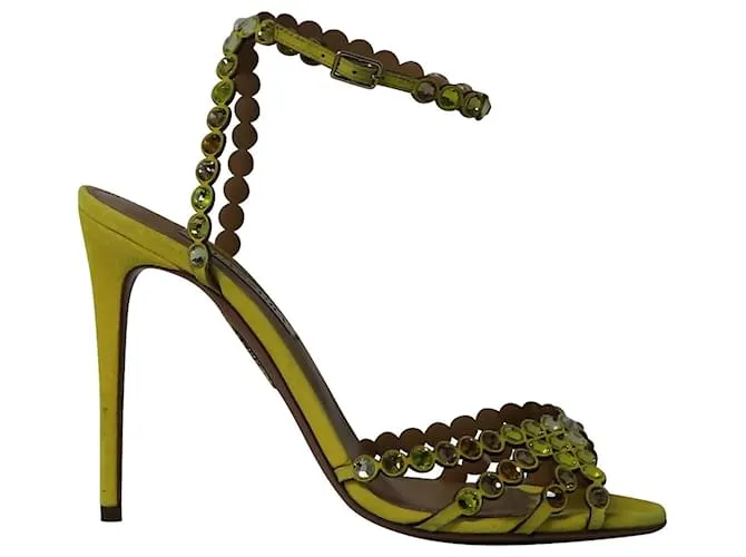 Tequila Aquazzura 105 Sandalias Adornadas en Ante Amarillo 