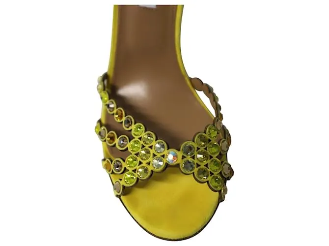 Tequila Aquazzura 105 Sandalias Adornadas en Ante Amarillo 