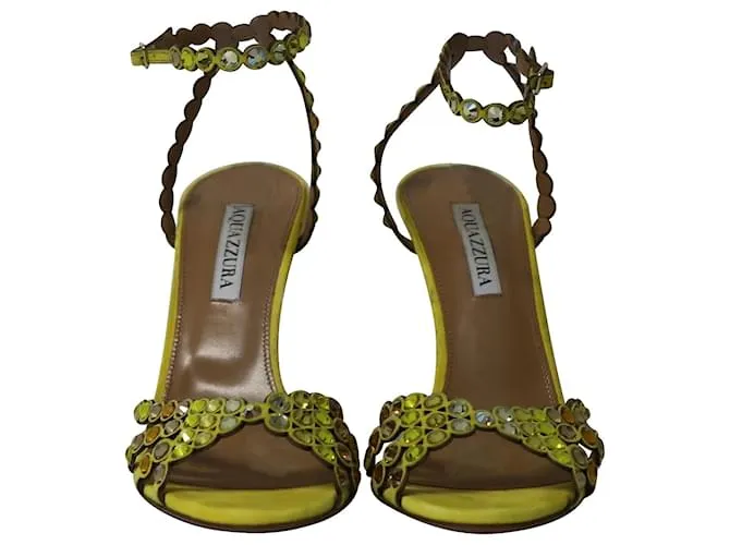 Tequila Aquazzura 105 Sandalias Adornadas en Ante Amarillo 