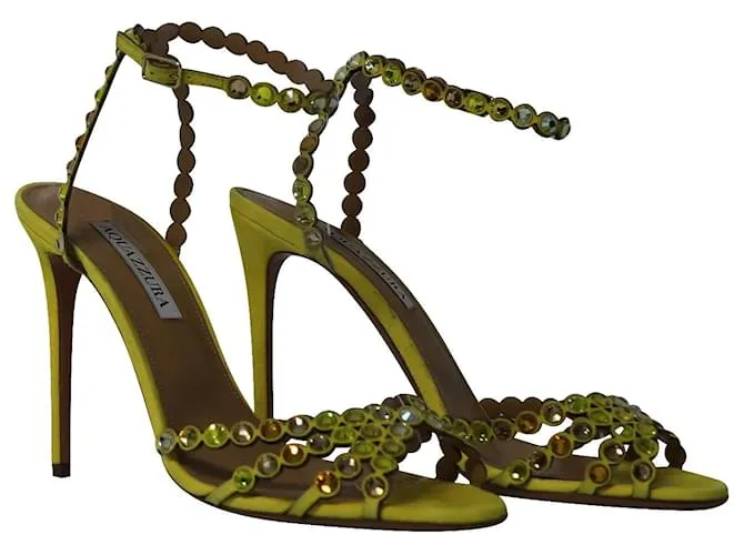 Tequila Aquazzura 105 Sandalias Adornadas en Ante Amarillo 