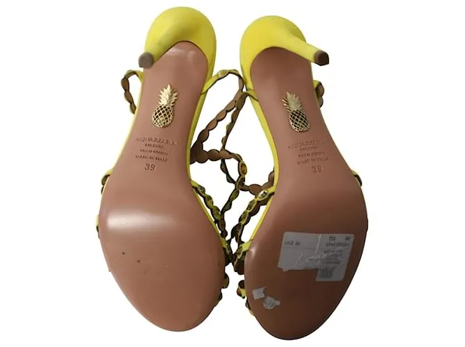 Tequila Aquazzura 105 Sandalias Adornadas en Ante Amarillo 