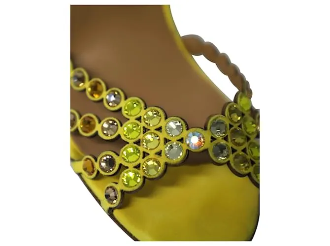 Tequila Aquazzura 105 Sandalias Adornadas en Ante Amarillo 
