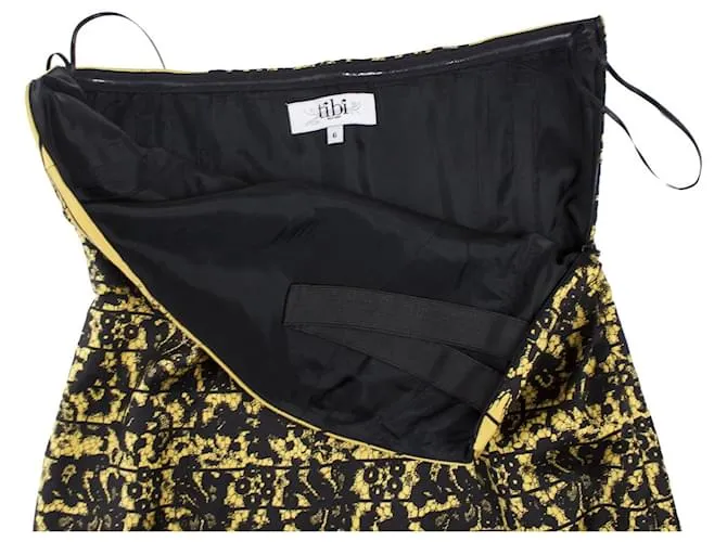 Tibi, Vestido palabra de honor con estampado de encaje Negro Amarillo 