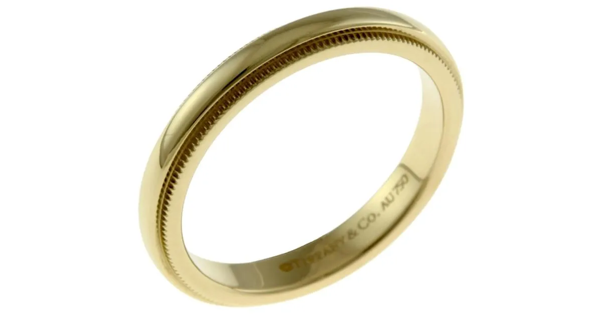 Tiffany & Co Anillo de banda Tiffany Milgrain Blanco Amarillo 
