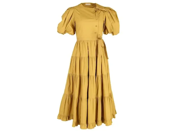 Ulla Johnson Vestido midi cruzado a capas en algodón color camel Agathe Amarillo Camello 
