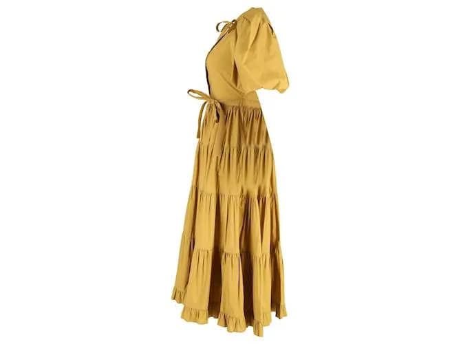 Ulla Johnson Vestido midi cruzado a capas en algodón color camel Agathe Amarillo Camello 