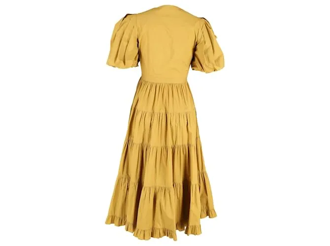 Ulla Johnson Vestido midi cruzado a capas en algodón color camel Agathe Amarillo Camello 