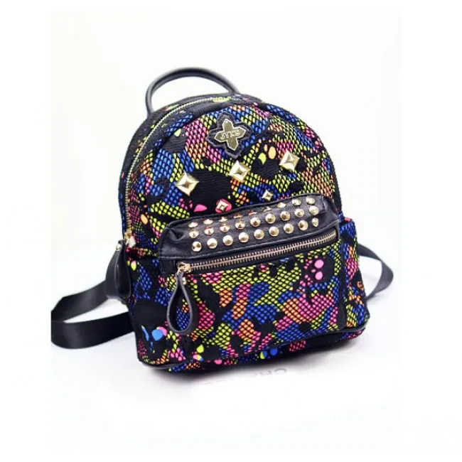 Unique Rainbow Skull Camo Mesh Rivets Backpack&Schoolbag
