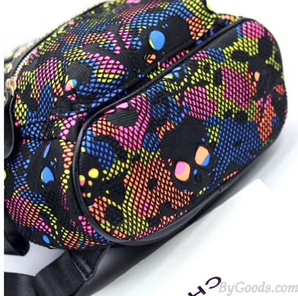 Unique Rainbow Skull Camo Mesh Rivets Backpack&Schoolbag