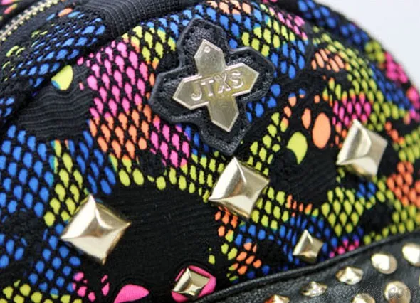 Unique Rainbow Skull Camo Mesh Rivets Backpack&Schoolbag