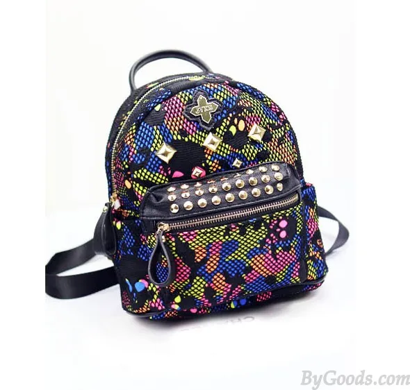 Unique Rainbow Skull Camo Mesh Rivets Backpack&Schoolbag