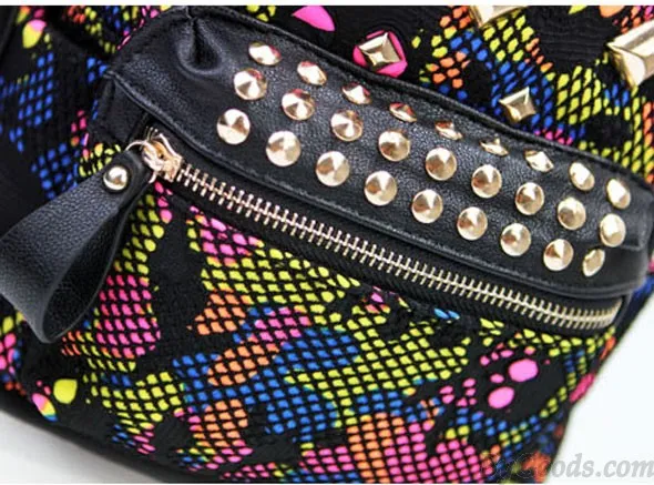 Unique Rainbow Skull Camo Mesh Rivets Backpack&Schoolbag