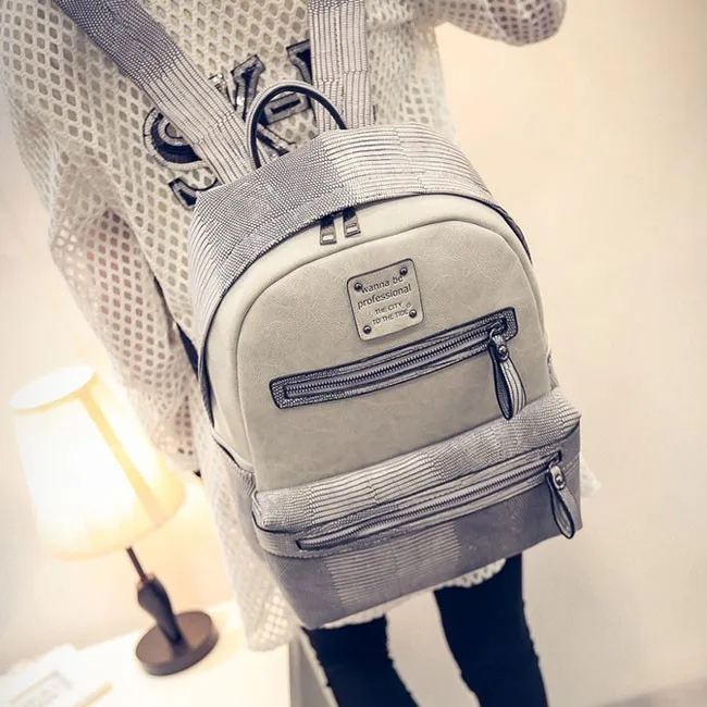 Unique School Splicing PU Crocodile Grained Leather Large Capacity Backpack