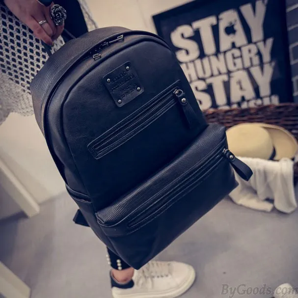 Unique School Splicing PU Crocodile Grained Leather Large Capacity Backpack