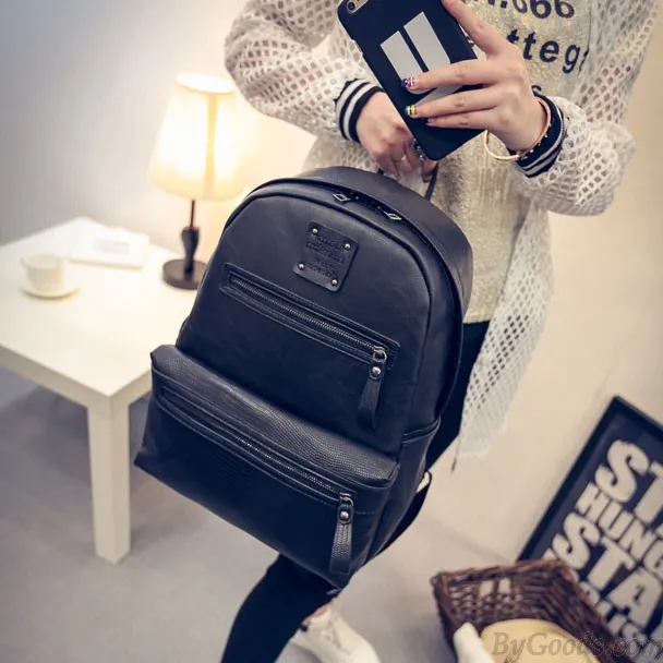 Unique School Splicing PU Crocodile Grained Leather Large Capacity Backpack