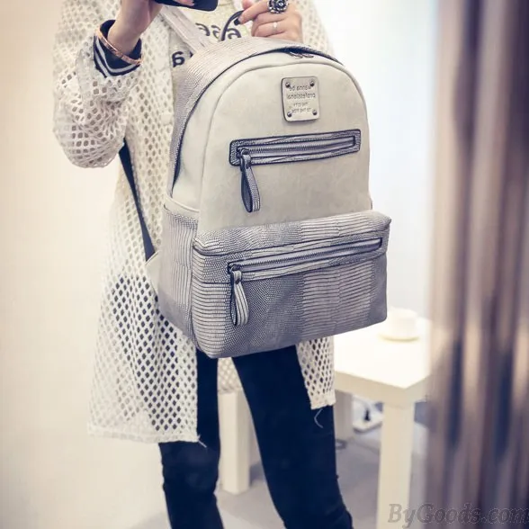 Unique School Splicing PU Crocodile Grained Leather Large Capacity Backpack