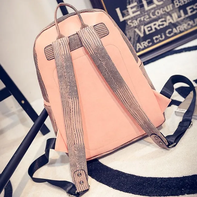 Unique School Splicing PU Crocodile Grained Leather Large Capacity Backpack