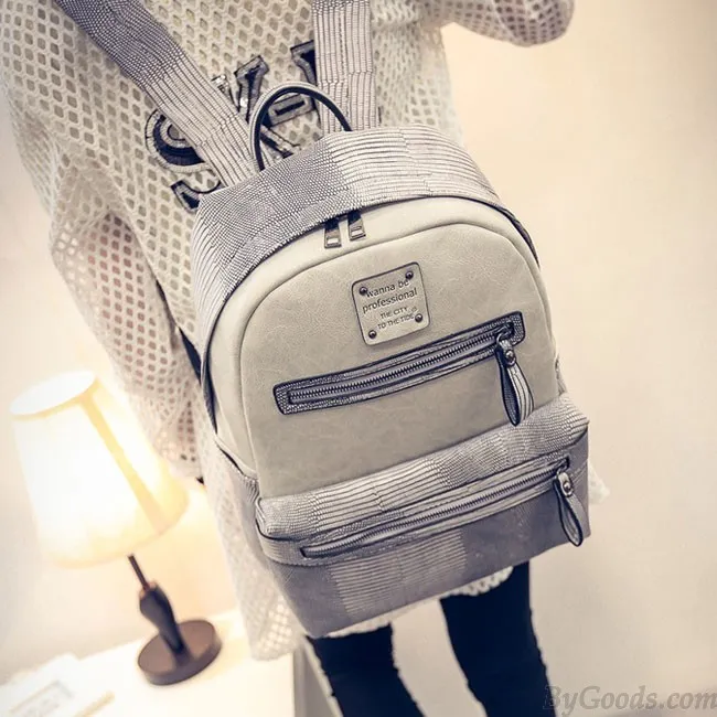 Unique School Splicing PU Crocodile Grained Leather Large Capacity Backpack