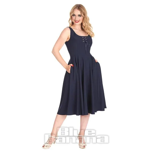 Vestido Con Vuelo De Cuerda Prohibido (Azul Marino)