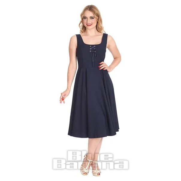 Vestido Con Vuelo De Cuerda Prohibido (Azul Marino)