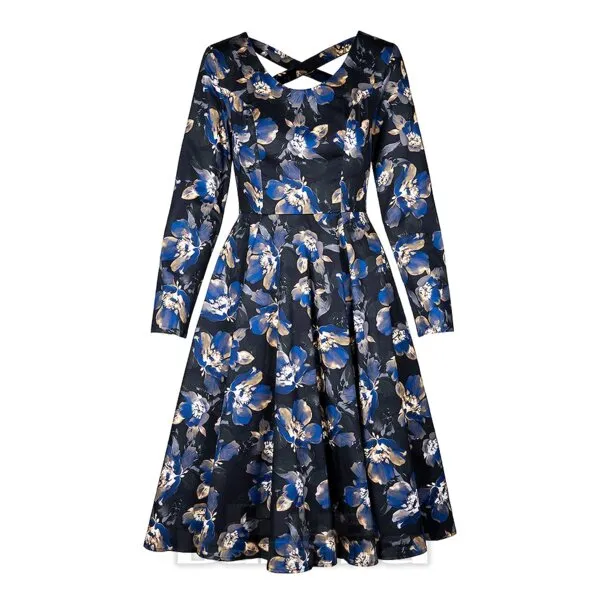 Vestido midi con flores ahumadas y corazón sangrante (azul marino)