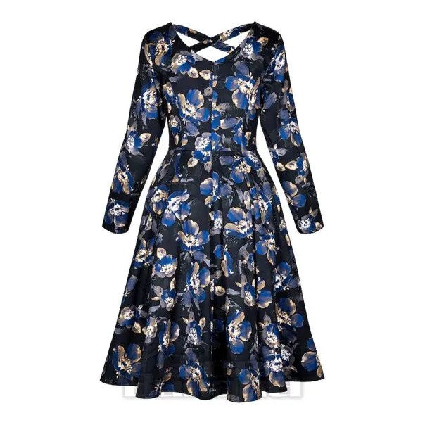 Vestido midi con flores ahumadas y corazón sangrante (azul marino)