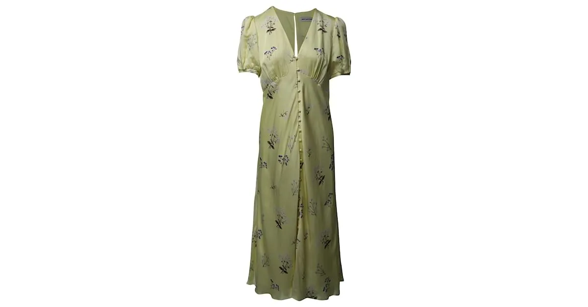 Vestido midi de satén con estampado floral Alyssa de Self Portrait en viscosa amarilla Amarillo 