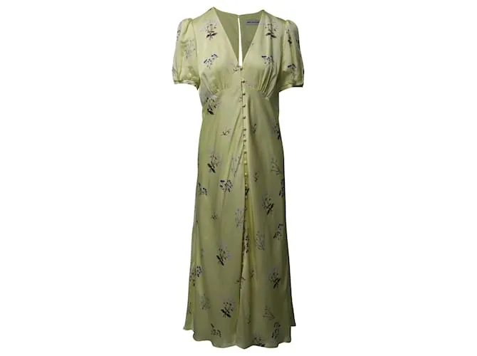 Vestido midi de satén con estampado floral Alyssa de Self Portrait en viscosa amarilla Amarillo 