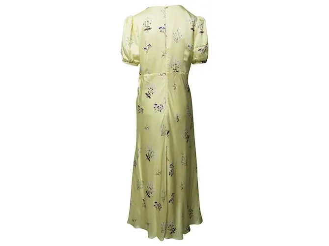 Vestido midi de satén con estampado floral Alyssa de Self Portrait en viscosa amarilla Amarillo 