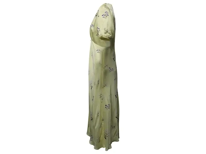 Vestido midi de satén con estampado floral Alyssa de Self Portrait en viscosa amarilla Amarillo 