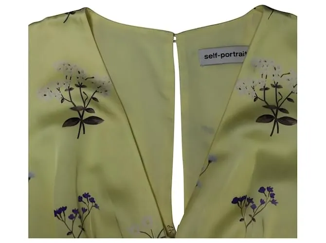 Vestido midi de satén con estampado floral Alyssa de Self Portrait en viscosa amarilla Amarillo 