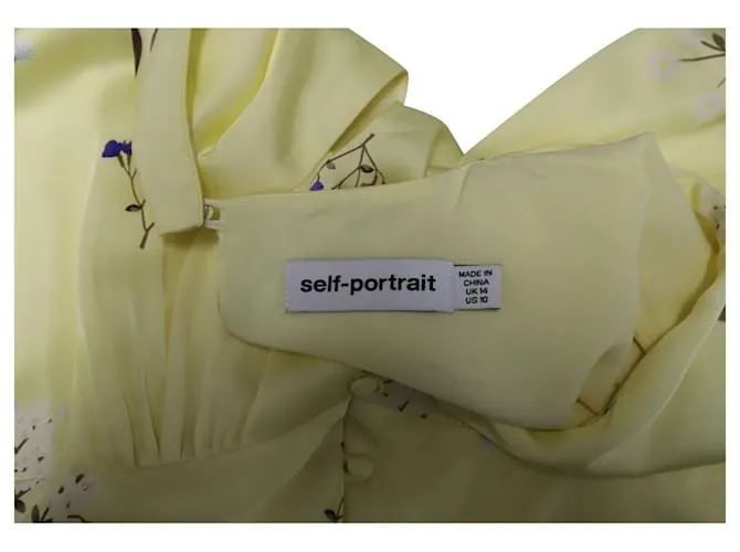Vestido midi de satén con estampado floral Alyssa de Self Portrait en viscosa amarilla Amarillo 