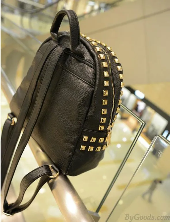Vintage Crown Rivets PU Leather Backpack&Schoolbag