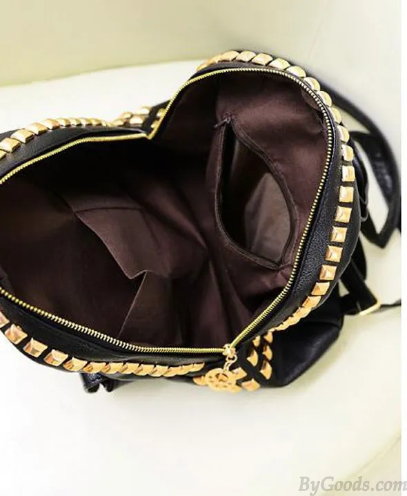 Vintage Crown Rivets PU Leather Backpack&Schoolbag