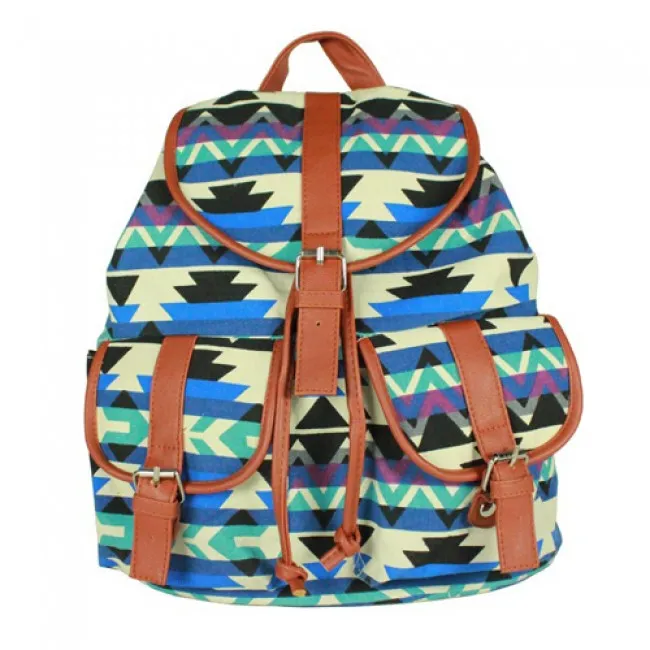 Vintage Drawstring Double Hasp Geometry Pattern Rucksack Backpack