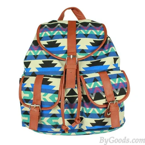 Vintage Drawstring Double Hasp Geometry Pattern Rucksack Backpack