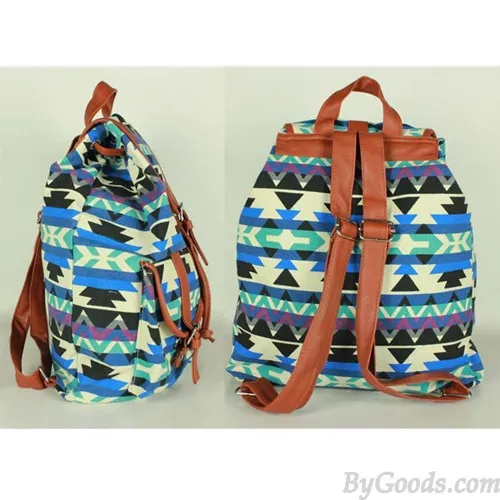Vintage Drawstring Double Hasp Geometry Pattern Rucksack Backpack