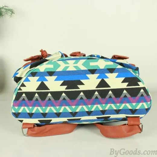 Vintage Drawstring Double Hasp Geometry Pattern Rucksack Backpack