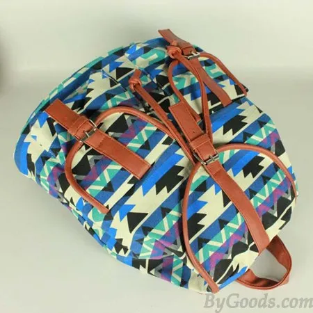 Vintage Drawstring Double Hasp Geometry Pattern Rucksack Backpack