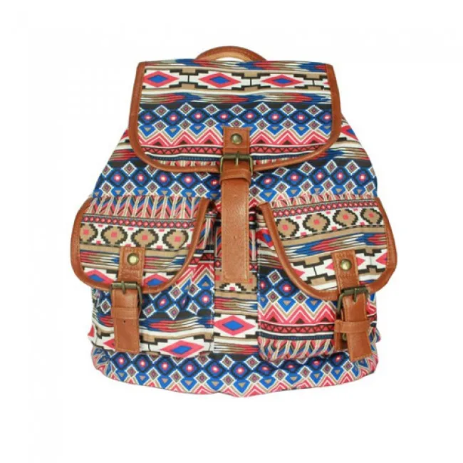 Vintage Geometry Diamond Star Stripe Pattern Drawstring Hasp Rucksack Backpack