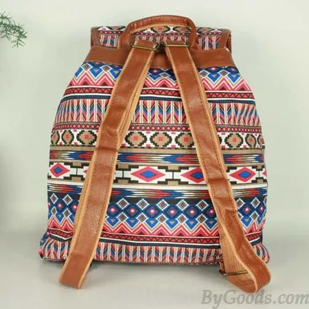Vintage Geometry Diamond Star Stripe Pattern Drawstring Hasp Rucksack Backpack