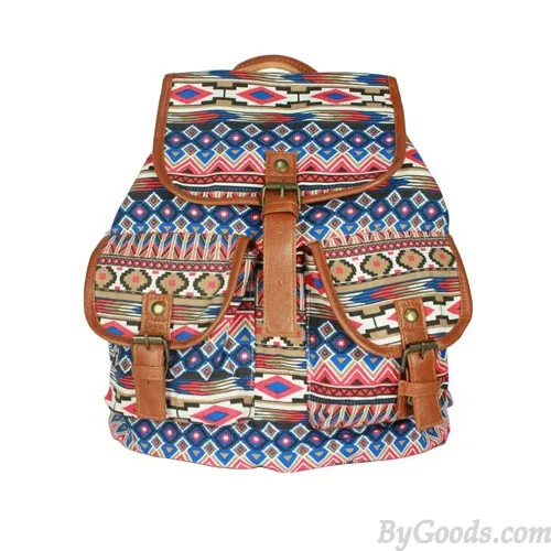 Vintage Geometry Diamond Star Stripe Pattern Drawstring Hasp Rucksack Backpack
