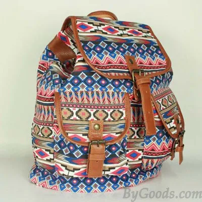 Vintage Geometry Diamond Star Stripe Pattern Drawstring Hasp Rucksack Backpack