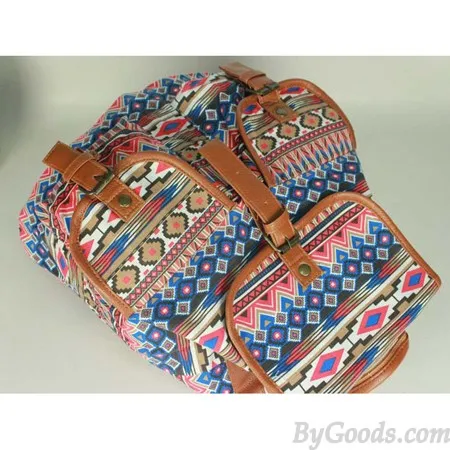 Vintage Geometry Diamond Star Stripe Pattern Drawstring Hasp Rucksack Backpack
