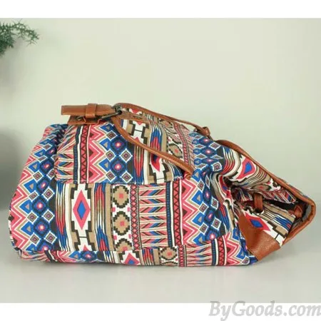 Vintage Geometry Diamond Star Stripe Pattern Drawstring Hasp Rucksack Backpack