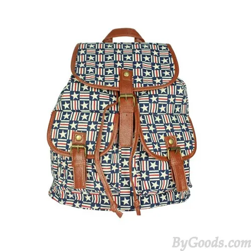 Vintage Geometry Diamond Star Stripe Pattern Drawstring Hasp Rucksack Backpack