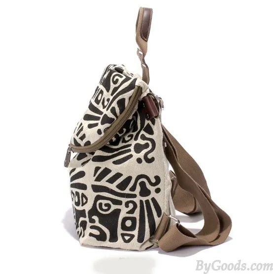 Vintage Literary Totem Printed Multifunction Backpack Shoulderbag Travel Backpack