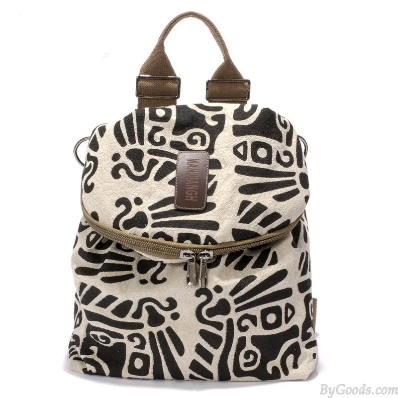 Vintage Literary Totem Printed Multifunction Backpack Shoulderbag Travel Backpack